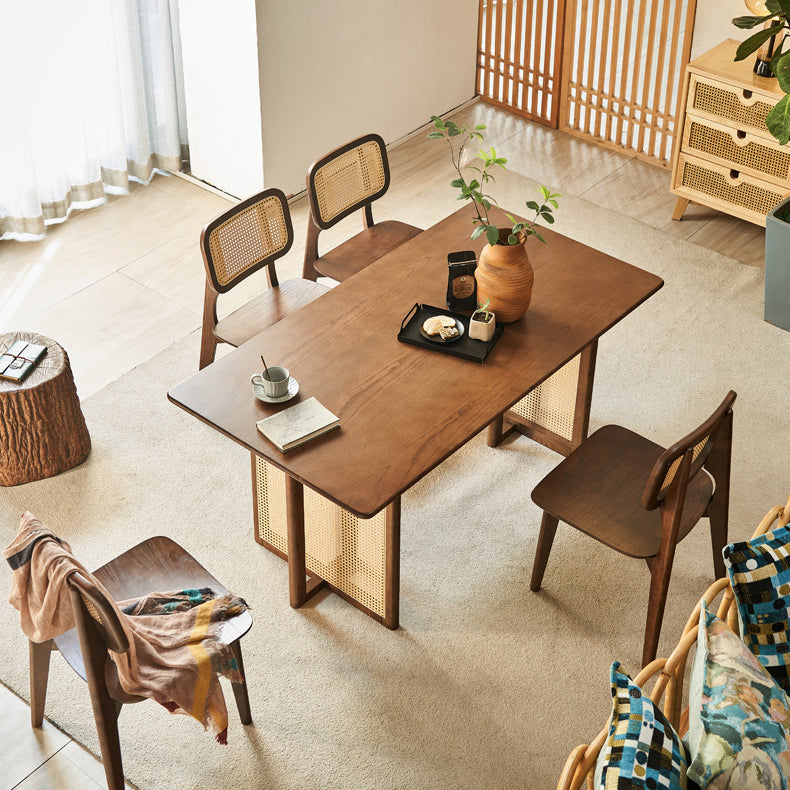 Rectangle Wood Dining Table Modern White Oak Table in Walnut with Double Pedestal Clearhalo ' dining_table' 'Dining Tables & Seating' 'Dining Tables' 'furn' 'furn_dining_table' 'Furniture' 'furniture_dining_table' 'Kitchen & Dining Furniture' 'kitchen&dining_furn' 'kitchen' 'kitchen_dining_table' 3816493