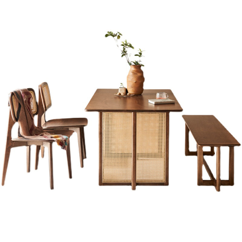 Rectangle Wood Dining Table Modern White Oak Table in Walnut with Double Pedestal Clearhalo ' dining_table' 'Dining Tables & Seating' 'Dining Tables' 'furn' 'furn_dining_table' 'Furniture' 'furniture_dining_table' 'Kitchen & Dining Furniture' 'kitchen&dining_furn' 'kitchen' 'kitchen_dining_table' 3816494