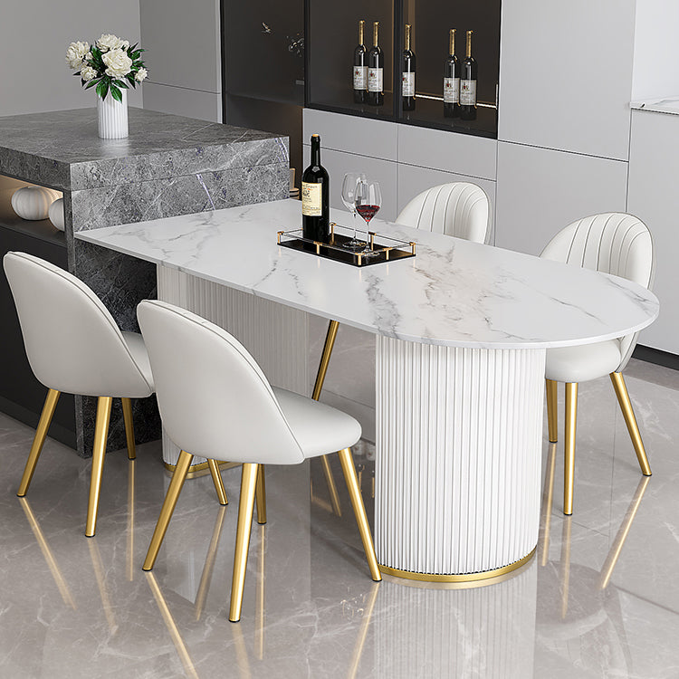 Contemporary Style Sintered Stone Dining Table Freeform Shape Table with Double Pedestal Base Clearhalo ' dining_table' 'Dining Tables & Seating' 'Dining Tables' 'furn' 'furn_dining_table' 'Furniture' 'furniture_dining_table' 'Kitchen & Dining Furniture' 'kitchen&dining_furn' 'kitchen' 'kitchen_dining_table' 3816504