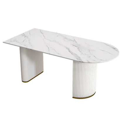 Contemporary Style Sintered Stone Dining Table Freeform Shape Table with Double Pedestal Base White Without Chairs Clearhalo ' dining_table' 'Dining Tables & Seating' 'Dining Tables' 'furn' 'furn_dining_table' 'Furniture' 'furniture_dining_table' 'Kitchen & Dining Furniture' 'kitchen&dining_furn' 'kitchen' 'kitchen_dining_table' 3816505