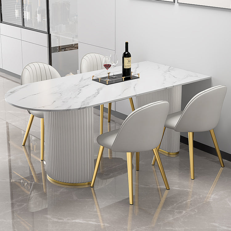 Contemporary Style Sintered Stone Dining Table Freeform Shape Table with Double Pedestal Base Clearhalo ' dining_table' 'Dining Tables & Seating' 'Dining Tables' 'furn' 'furn_dining_table' 'Furniture' 'furniture_dining_table' 'Kitchen & Dining Furniture' 'kitchen&dining_furn' 'kitchen' 'kitchen_dining_table' 3816507