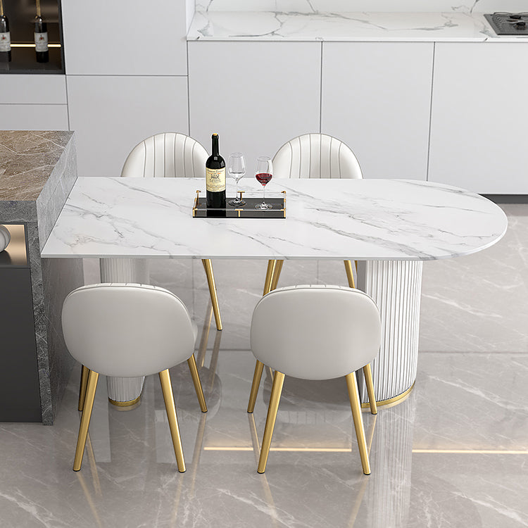 Contemporary Style Sintered Stone Dining Table Freeform Shape Table with Double Pedestal Base Clearhalo ' dining_table' 'Dining Tables & Seating' 'Dining Tables' 'furn' 'furn_dining_table' 'Furniture' 'furniture_dining_table' 'Kitchen & Dining Furniture' 'kitchen&dining_furn' 'kitchen' 'kitchen_dining_table' 3816508