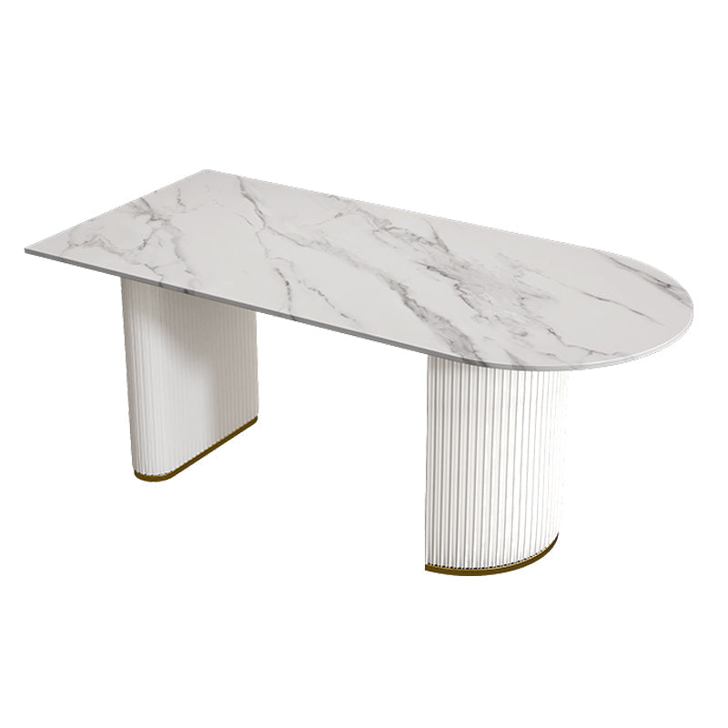 Contemporary Style Sintered Stone Dining Table Freeform Shape Table with Double Pedestal Base Gray Without Chairs Clearhalo ' dining_table' 'Dining Tables & Seating' 'Dining Tables' 'furn' 'furn_dining_table' 'Furniture' 'furniture_dining_table' 'Kitchen & Dining Furniture' 'kitchen&dining_furn' 'kitchen' 'kitchen_dining_table' 3816509