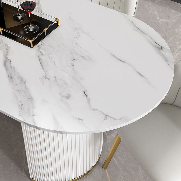 Contemporary Style Sintered Stone Dining Table Freeform Shape Table with Double Pedestal Base Clearhalo ' dining_table' 'Dining Tables & Seating' 'Dining Tables' 'furn' 'furn_dining_table' 'Furniture' 'furniture_dining_table' 'Kitchen & Dining Furniture' 'kitchen&dining_furn' 'kitchen' 'kitchen_dining_table' 3816510