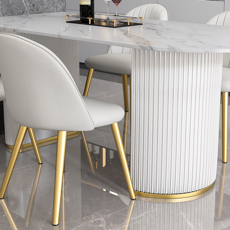 Contemporary Style Sintered Stone Dining Table Freeform Shape Table with Double Pedestal Base Clearhalo ' dining_table' 'Dining Tables & Seating' 'Dining Tables' 'furn' 'furn_dining_table' 'Furniture' 'furniture_dining_table' 'Kitchen & Dining Furniture' 'kitchen&dining_furn' 'kitchen' 'kitchen_dining_table' 3816511