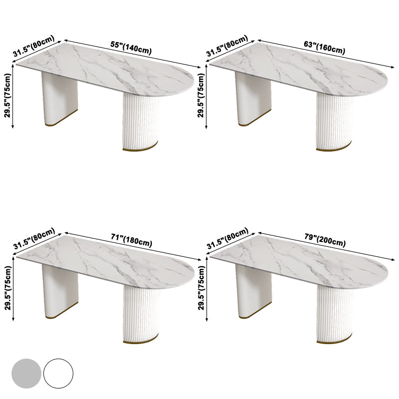 Contemporary Style Sintered Stone Dining Table Freeform Shape Table with Double Pedestal Base Clearhalo ' dining_table' 'Dining Tables & Seating' 'Dining Tables' 'furn' 'furn_dining_table' 'Furniture' 'furniture_dining_table' 'Kitchen & Dining Furniture' 'kitchen&dining_furn' 'kitchen' 'kitchen_dining_table' 3816514