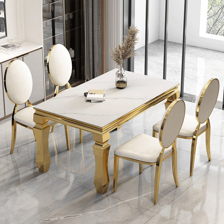 Metal Traditional Luxury Rectangle Dining Table Sintered Stone Table with 4 Legs Clearhalo ' dining_table' 'Dining Tables & Seating' 'Dining Tables' 'furn' 'furn_dining_table' 'Furniture' 'furniture_dining_table' 'Kitchen & Dining Furniture' 'kitchen&dining_furn' 'kitchen' 'kitchen_dining_table' 3816523