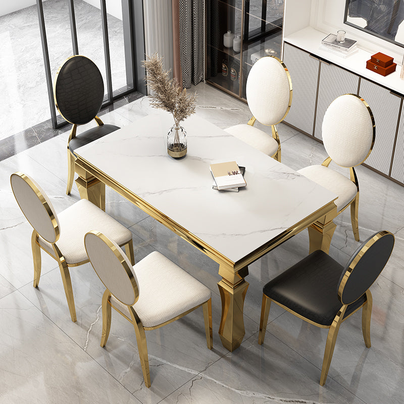 Metal Traditional Luxury Rectangle Dining Table Sintered Stone Table with 4 Legs Clearhalo ' dining_table' 'Dining Tables & Seating' 'Dining Tables' 'furn' 'furn_dining_table' 'Furniture' 'furniture_dining_table' 'Kitchen & Dining Furniture' 'kitchen&dining_furn' 'kitchen' 'kitchen_dining_table' 3816524