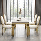 Metal Traditional Luxury Rectangle Dining Table Sintered Stone Table with 4 Legs Clearhalo ' dining_table' 'Dining Tables & Seating' 'Dining Tables' 'furn' 'furn_dining_table' 'Furniture' 'furniture_dining_table' 'Kitchen & Dining Furniture' 'kitchen&dining_furn' 'kitchen' 'kitchen_dining_table' 3816525