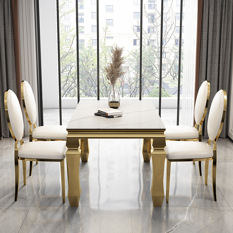 Metal Traditional Luxury Rectangle Dining Table Sintered Stone Table with 4 Legs Clearhalo ' dining_table' 'Dining Tables & Seating' 'Dining Tables' 'furn' 'furn_dining_table' 'Furniture' 'furniture_dining_table' 'Kitchen & Dining Furniture' 'kitchen&dining_furn' 'kitchen' 'kitchen_dining_table' 3816525