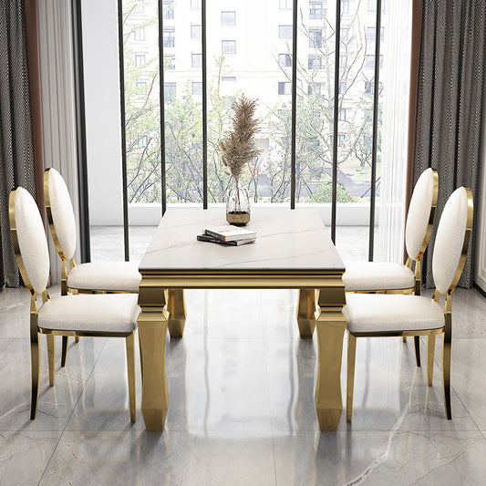 Metal Traditional Luxury Rectangle Dining Table Sintered Stone Table with 4 Legs