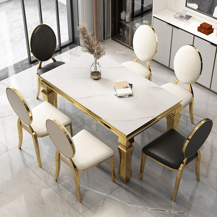 Metal Traditional Luxury Rectangle Dining Table Sintered Stone Table with 4 Legs Clearhalo ' dining_table' 'Dining Tables & Seating' 'Dining Tables' 'furn' 'furn_dining_table' 'Furniture' 'furniture_dining_table' 'Kitchen & Dining Furniture' 'kitchen&dining_furn' 'kitchen' 'kitchen_dining_table' 3816526