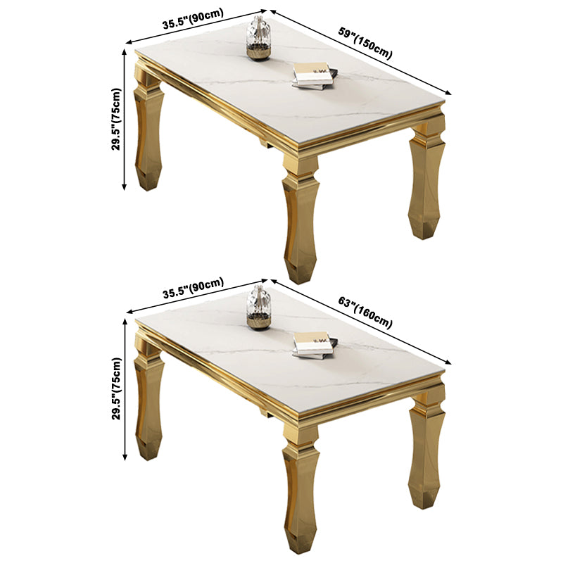 Metal Traditional Luxury Rectangle Dining Table Sintered Stone Table with 4 Legs Clearhalo ' dining_table' 'Dining Tables & Seating' 'Dining Tables' 'furn' 'furn_dining_table' 'Furniture' 'furniture_dining_table' 'Kitchen & Dining Furniture' 'kitchen&dining_furn' 'kitchen' 'kitchen_dining_table' 3816532