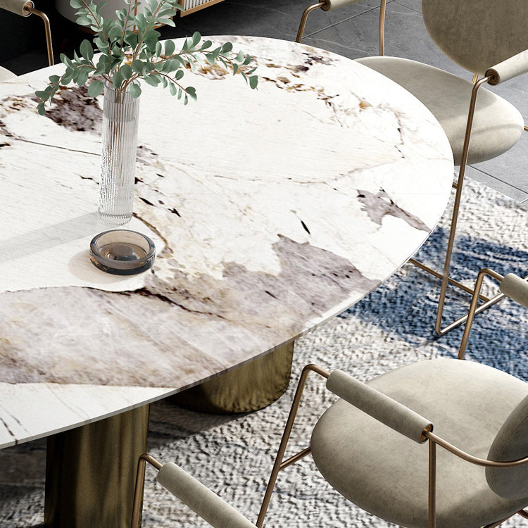 Traditional Luxury Oval Dining Table White Sintered Stone Dining Table with 3 Legs Clearhalo ' dining_table' 'Dining Tables & Seating' 'Dining Tables' 'furn' 'furn_dining_table' 'Furniture' 'furniture_dining_table' 'Kitchen & Dining Furniture' 'kitchen&dining_furn' 'kitchen' 'kitchen_dining_table' 3816536
