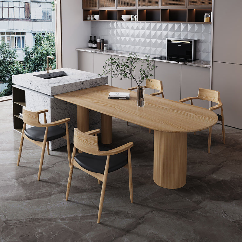 Modern Style Pine Solid Wood Dining Table Double Pedestal Base Freeform Table for Home Clearhalo ' dining_table' 'Dining Tables & Seating' 'Dining Tables' 'furn' 'furn_dining_table' 'Furniture' 'furniture_dining_table' 'Kitchen & Dining Furniture' 'kitchen&dining_furn' 'kitchen' 'kitchen_dining_table' 3816545