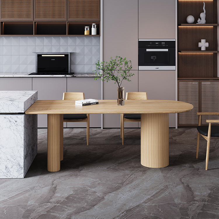 Modern Style Pine Solid Wood Dining Table Double Pedestal Base Freeform Table for Home Clearhalo ' dining_table' 'Dining Tables & Seating' 'Dining Tables' 'furn' 'furn_dining_table' 'Furniture' 'furniture_dining_table' 'Kitchen & Dining Furniture' 'kitchen&dining_furn' 'kitchen' 'kitchen_dining_table' 3816548