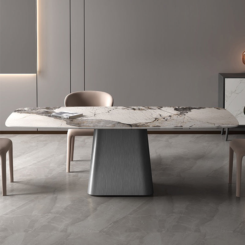 Rectangle Sintered Stone Dining Table Modern Table with Grey Metal Pedestal Clearhalo ' dining_table' 'Dining Tables & Seating' 'Dining Tables' 'furn' 'furn_dining_table' 'Furniture' 'furniture_dining_table' 'Kitchen & Dining Furniture' 'kitchen&dining_furn' 'kitchen' 'kitchen_dining_table' 3816578