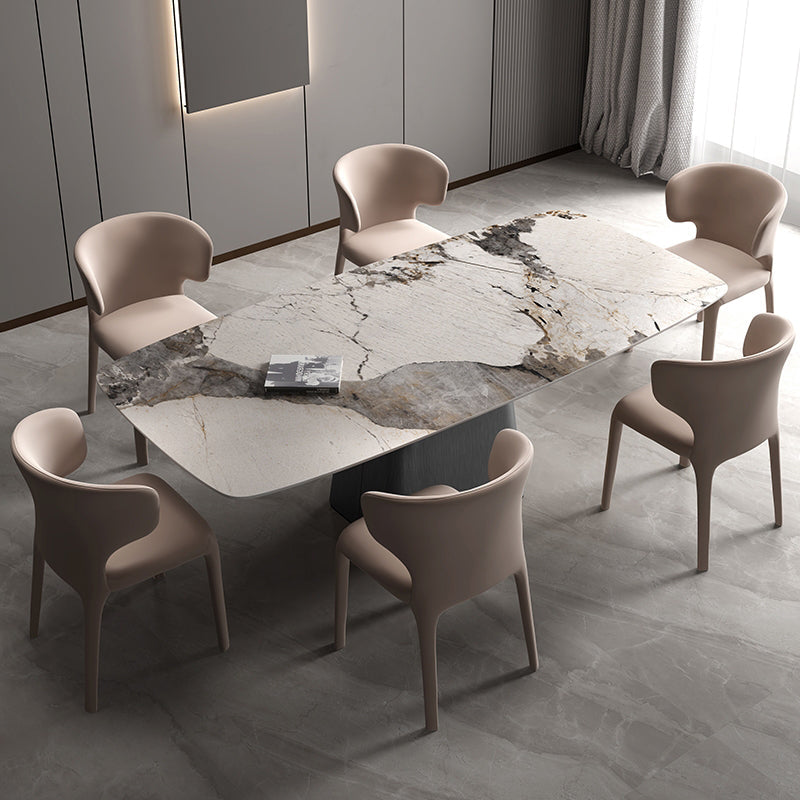 Rectangle Sintered Stone Dining Table Modern Table with Grey Metal Pedestal Clearhalo ' dining_table' 'Dining Tables & Seating' 'Dining Tables' 'furn' 'furn_dining_table' 'Furniture' 'furniture_dining_table' 'Kitchen & Dining Furniture' 'kitchen&dining_furn' 'kitchen' 'kitchen_dining_table' 3816580
