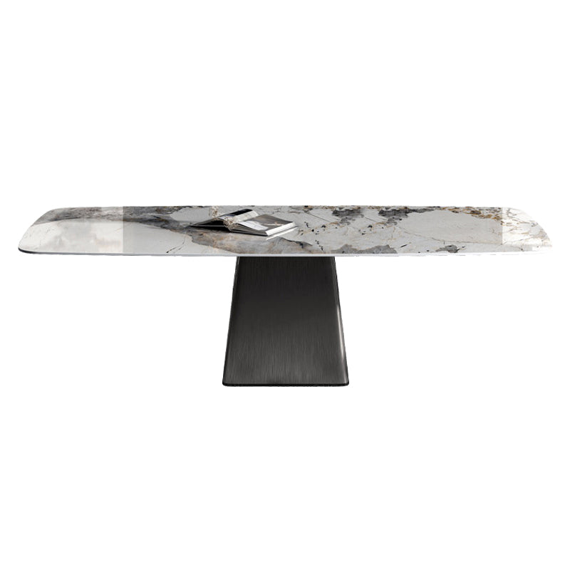 Rectangle Sintered Stone Dining Table Modern Table with Grey Metal Pedestal Without Chairs Clearhalo ' dining_table' 'Dining Tables & Seating' 'Dining Tables' 'furn' 'furn_dining_table' 'Furniture' 'furniture_dining_table' 'Kitchen & Dining Furniture' 'kitchen&dining_furn' 'kitchen' 'kitchen_dining_table' 3816582