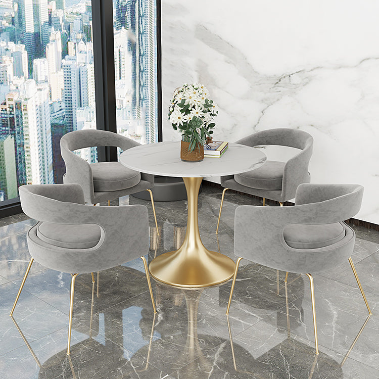 Round Tulip Base Glam Dining Table White Fixed Table of Sintered Stone Clearhalo ' dining_table' 'Dining Tables & Seating' 'Dining Tables' 'furn' 'furn_dining_table' 'Furniture' 'furniture_dining_table' 'Kitchen & Dining Furniture' 'kitchen&dining_furn' 'kitchen' 'kitchen_dining_table' 3816589