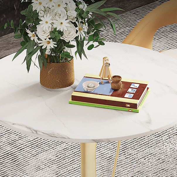Round Tulip Base Glam Dining Table White Fixed Table of Sintered Stone Clearhalo ' dining_table' 'Dining Tables & Seating' 'Dining Tables' 'furn' 'furn_dining_table' 'Furniture' 'furniture_dining_table' 'Kitchen & Dining Furniture' 'kitchen&dining_furn' 'kitchen' 'kitchen_dining_table' 3816594