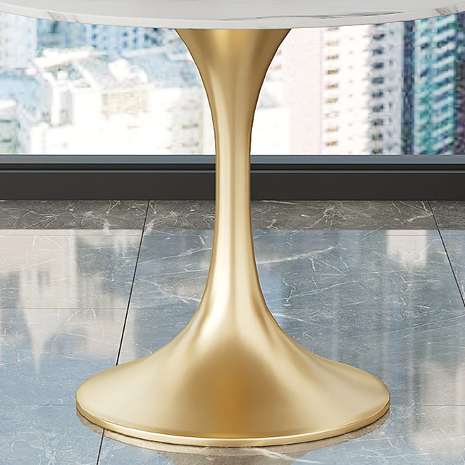 Round Tulip Base Glam Dining Table White Fixed Table of Sintered Stone Clearhalo ' dining_table' 'Dining Tables & Seating' 'Dining Tables' 'furn' 'furn_dining_table' 'Furniture' 'furniture_dining_table' 'Kitchen & Dining Furniture' 'kitchen&dining_furn' 'kitchen' 'kitchen_dining_table' 3816595