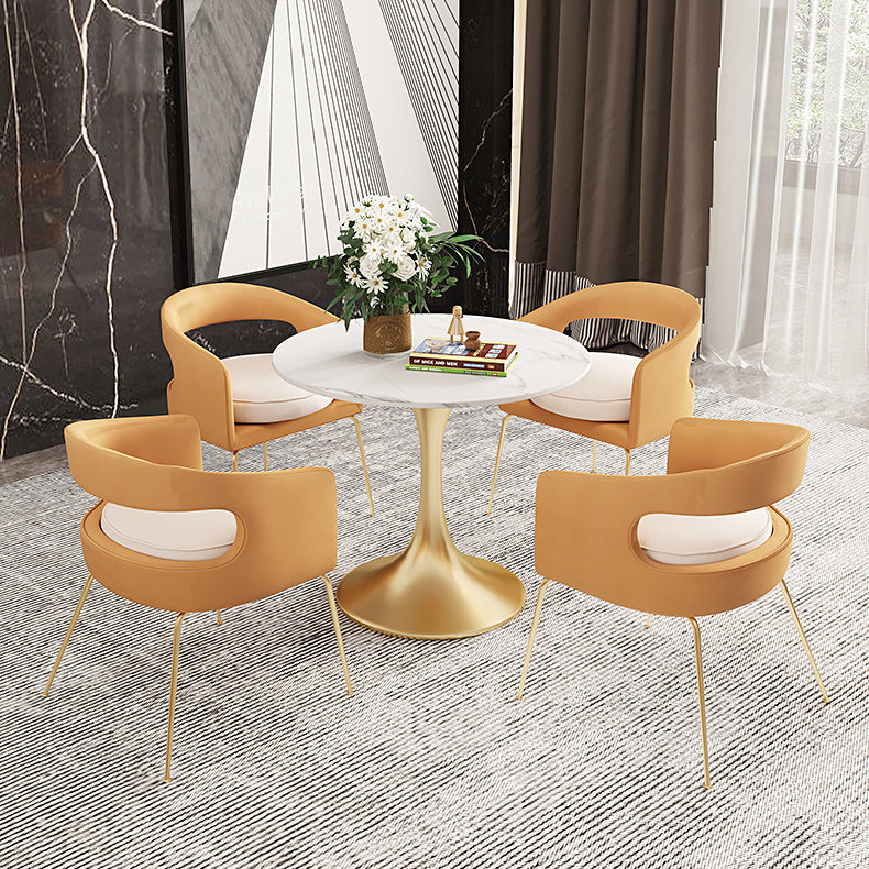Round Tulip Base Glam Dining Table White Fixed Table of Sintered Stone Clearhalo ' dining_table' 'Dining Tables & Seating' 'Dining Tables' 'furn' 'furn_dining_table' 'Furniture' 'furniture_dining_table' 'Kitchen & Dining Furniture' 'kitchen&dining_furn' 'kitchen' 'kitchen_dining_table' 3816598