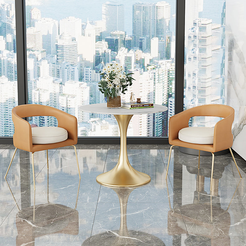 Round Tulip Base Glam Dining Table White Fixed Table of Sintered Stone Clearhalo ' dining_table' 'Dining Tables & Seating' 'Dining Tables' 'furn' 'furn_dining_table' 'Furniture' 'furniture_dining_table' 'Kitchen & Dining Furniture' 'kitchen&dining_furn' 'kitchen' 'kitchen_dining_table' 3816599