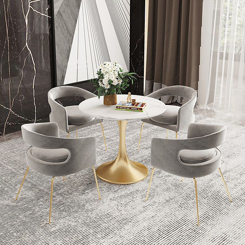 Round Tulip Base Glam Dining Table White Fixed Table of Sintered Stone Clearhalo ' dining_table' 'Dining Tables & Seating' 'Dining Tables' 'furn' 'furn_dining_table' 'Furniture' 'furniture_dining_table' 'Kitchen & Dining Furniture' 'kitchen&dining_furn' 'kitchen' 'kitchen_dining_table' 3816601