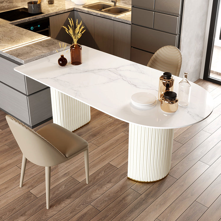 Simple Style Home Sintered Stone Dining Table Freeform Shape Table with Double Pedestal Base Clearhalo ' dining_table' 'Dining Tables & Seating' 'Dining Tables' 'furn' 'furn_dining_table' 'Furniture' 'furniture_dining_table' 'Kitchen & Dining Furniture' 'kitchen&dining_furn' 'kitchen' 'kitchen_dining_table' 3816612