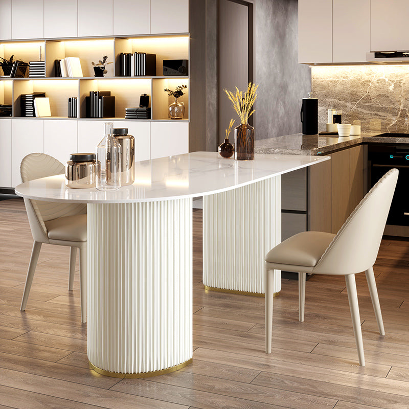 Simple Style Home Sintered Stone Dining Table Freeform Shape Table with Double Pedestal Base Clearhalo ' dining_table' 'Dining Tables & Seating' 'Dining Tables' 'furn' 'furn_dining_table' 'Furniture' 'furniture_dining_table' 'Kitchen & Dining Furniture' 'kitchen&dining_furn' 'kitchen' 'kitchen_dining_table' 3816613