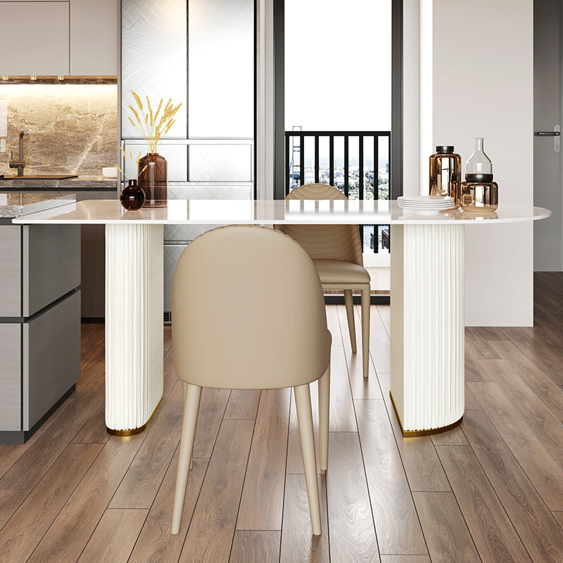 Simple Style Home Sintered Stone Dining Table Freeform Shape Table with Double Pedestal Base Clearhalo ' dining_table' 'Dining Tables & Seating' 'Dining Tables' 'furn' 'furn_dining_table' 'Furniture' 'furniture_dining_table' 'Kitchen & Dining Furniture' 'kitchen&dining_furn' 'kitchen' 'kitchen_dining_table' 3816614