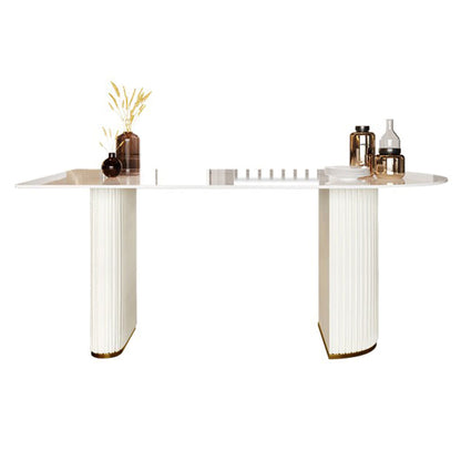Simple Style Home Sintered Stone Dining Table Freeform Shape Table with Double Pedestal Base Without Chairs Clearhalo ' dining_table' 'Dining Tables & Seating' 'Dining Tables' 'furn' 'furn_dining_table' 'Furniture' 'furniture_dining_table' 'Kitchen & Dining Furniture' 'kitchen&dining_furn' 'kitchen' 'kitchen_dining_table' 3816615