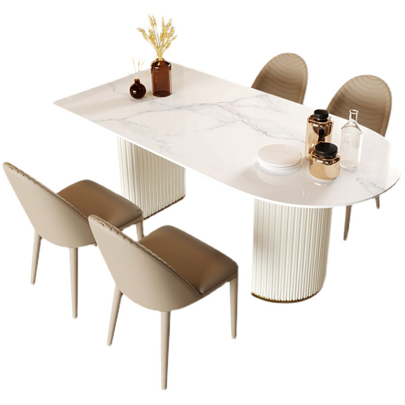 Simple Style Home Sintered Stone Dining Table Freeform Shape Table with Double Pedestal Base Clearhalo ' dining_table' 'Dining Tables & Seating' 'Dining Tables' 'furn' 'furn_dining_table' 'Furniture' 'furniture_dining_table' 'Kitchen & Dining Furniture' 'kitchen&dining_furn' 'kitchen' 'kitchen_dining_table' 3816616