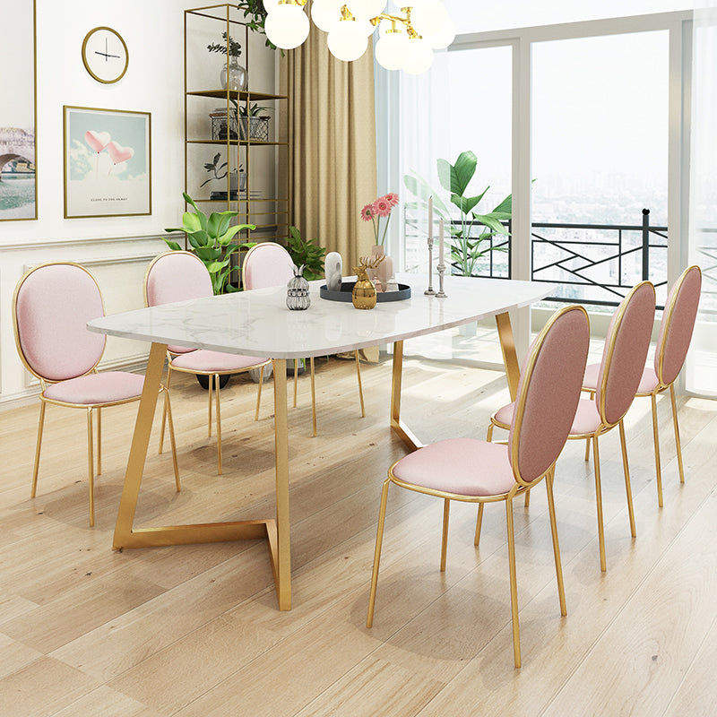 Metal Traditional Luxury Rectangle Indoor Table Sintered Stone Dining Table with Sled Base Clearhalo ' dining_table' 'Dining Tables & Seating' 'Dining Tables' 'furn' 'furn_dining_table' 'Furniture' 'furniture_dining_table' 'Kitchen & Dining Furniture' 'kitchen&dining_furn' 'kitchen' 'kitchen_dining_table' 3816622