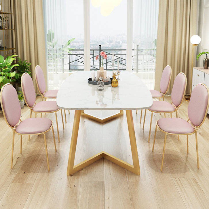 Metal Traditional Luxury Rectangle Indoor Table Sintered Stone Dining Table with Sled Base Clearhalo ' dining_table' 'Dining Tables & Seating' 'Dining Tables' 'furn' 'furn_dining_table' 'Furniture' 'furniture_dining_table' 'Kitchen & Dining Furniture' 'kitchen&dining_furn' 'kitchen' 'kitchen_dining_table' 3816629