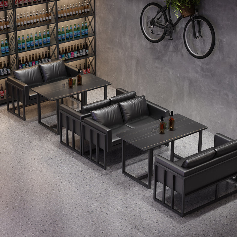 Industrial Sintered Stone Dinner Room Kitchen Table Black Table with Metal Base for Dinning Room Clearhalo ' dining_table' 'Dining Tables & Seating' 'Dining Tables' 'furn' 'furn_dining_table' 'Furniture' 'furniture_dining_table' 'Kitchen & Dining Furniture' 'kitchen&dining_furn' 'kitchen' 'kitchen_dining_table' 3816631