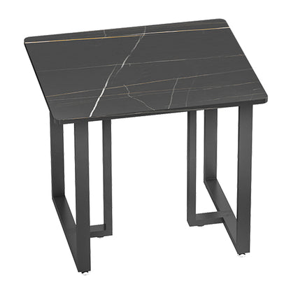 Industrial Sintered Stone Dinner Room Kitchen Table Black Table with Metal Base for Dinning Room 23.6"L x 23.6"W x 29.5"H Without Chairs Clearhalo ' dining_table' 'Dining Tables & Seating' 'Dining Tables' 'furn' 'furn_dining_table' 'Furniture' 'furniture_dining_table' 'Kitchen & Dining Furniture' 'kitchen&dining_furn' 'kitchen' 'kitchen_dining_table' 3816632
