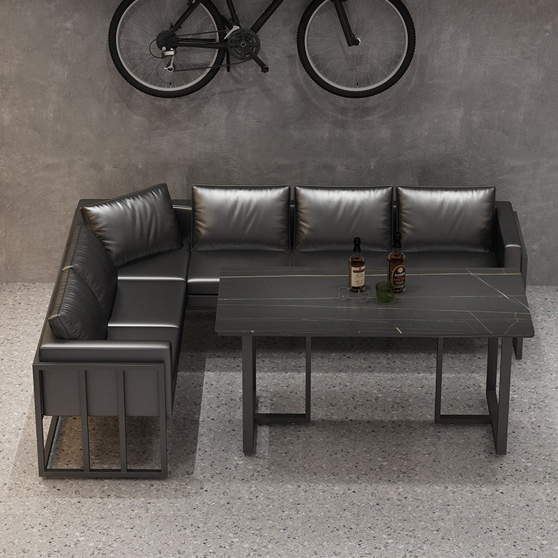 Industrial Sintered Stone Dinner Room Kitchen Table Black Table with Metal Base for Dinning Room Clearhalo ' dining_table' 'Dining Tables & Seating' 'Dining Tables' 'furn' 'furn_dining_table' 'Furniture' 'furniture_dining_table' 'Kitchen & Dining Furniture' 'kitchen&dining_furn' 'kitchen' 'kitchen_dining_table' 3816633