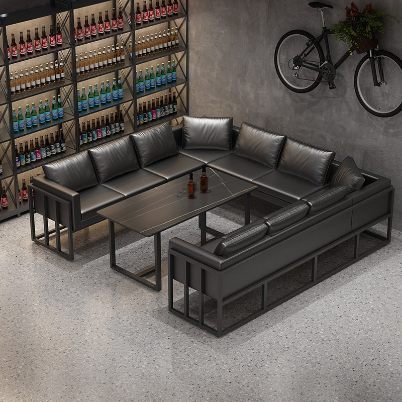 Industrial Sintered Stone Dinner Room Kitchen Table Black Table with Metal Base for Dinning Room Clearhalo ' dining_table' 'Dining Tables & Seating' 'Dining Tables' 'furn' 'furn_dining_table' 'Furniture' 'furniture_dining_table' 'Kitchen & Dining Furniture' 'kitchen&dining_furn' 'kitchen' 'kitchen_dining_table' 3816634