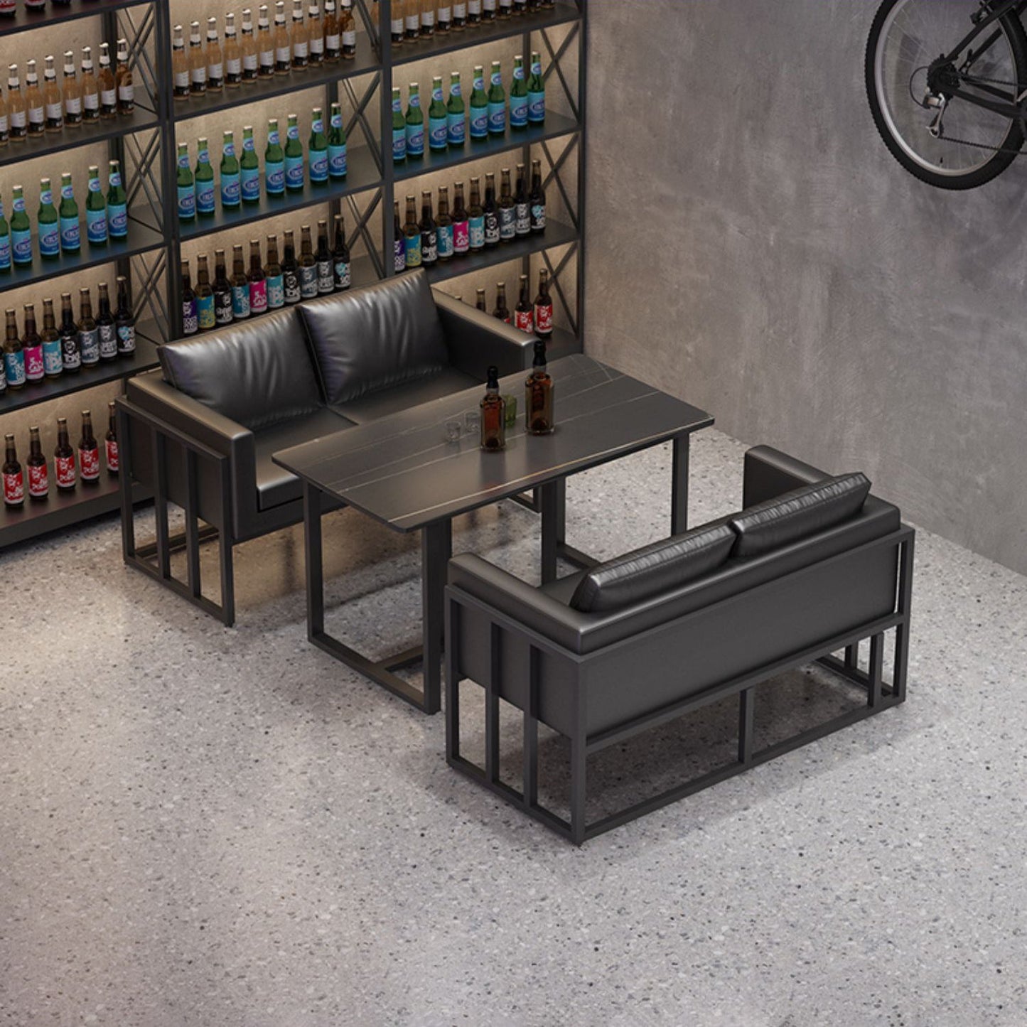 Industrial Sintered Stone Dinner Room Kitchen Table Black Table with Metal Base for Dinning Room Clearhalo ' dining_table' 'Dining Tables & Seating' 'Dining Tables' 'furn' 'furn_dining_table' 'Furniture' 'furniture_dining_table' 'Kitchen & Dining Furniture' 'kitchen&dining_furn' 'kitchen' 'kitchen_dining_table' 3816639