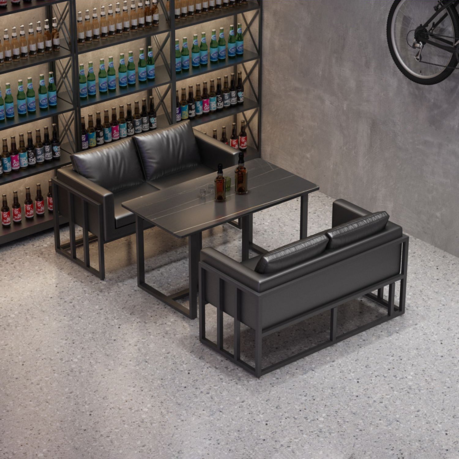 Industrial Sintered Stone Dinner Room Kitchen Table Black Table with Metal Base for Dinning Room Clearhalo ' dining_table' 'Dining Tables & Seating' 'Dining Tables' 'furn' 'furn_dining_table' 'Furniture' 'furniture_dining_table' 'Kitchen & Dining Furniture' 'kitchen&dining_furn' 'kitchen' 'kitchen_dining_table' 3816639
