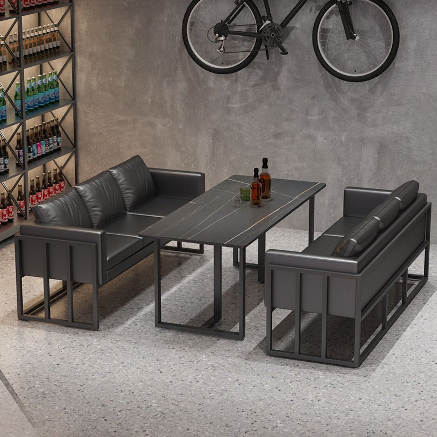 Industrial Sintered Stone Dinner Room Kitchen Table Black Table with Metal Base for Dinning Room Clearhalo ' dining_table' 'Dining Tables & Seating' 'Dining Tables' 'furn' 'furn_dining_table' 'Furniture' 'furniture_dining_table' 'Kitchen & Dining Furniture' 'kitchen&dining_furn' 'kitchen' 'kitchen_dining_table' 3816640