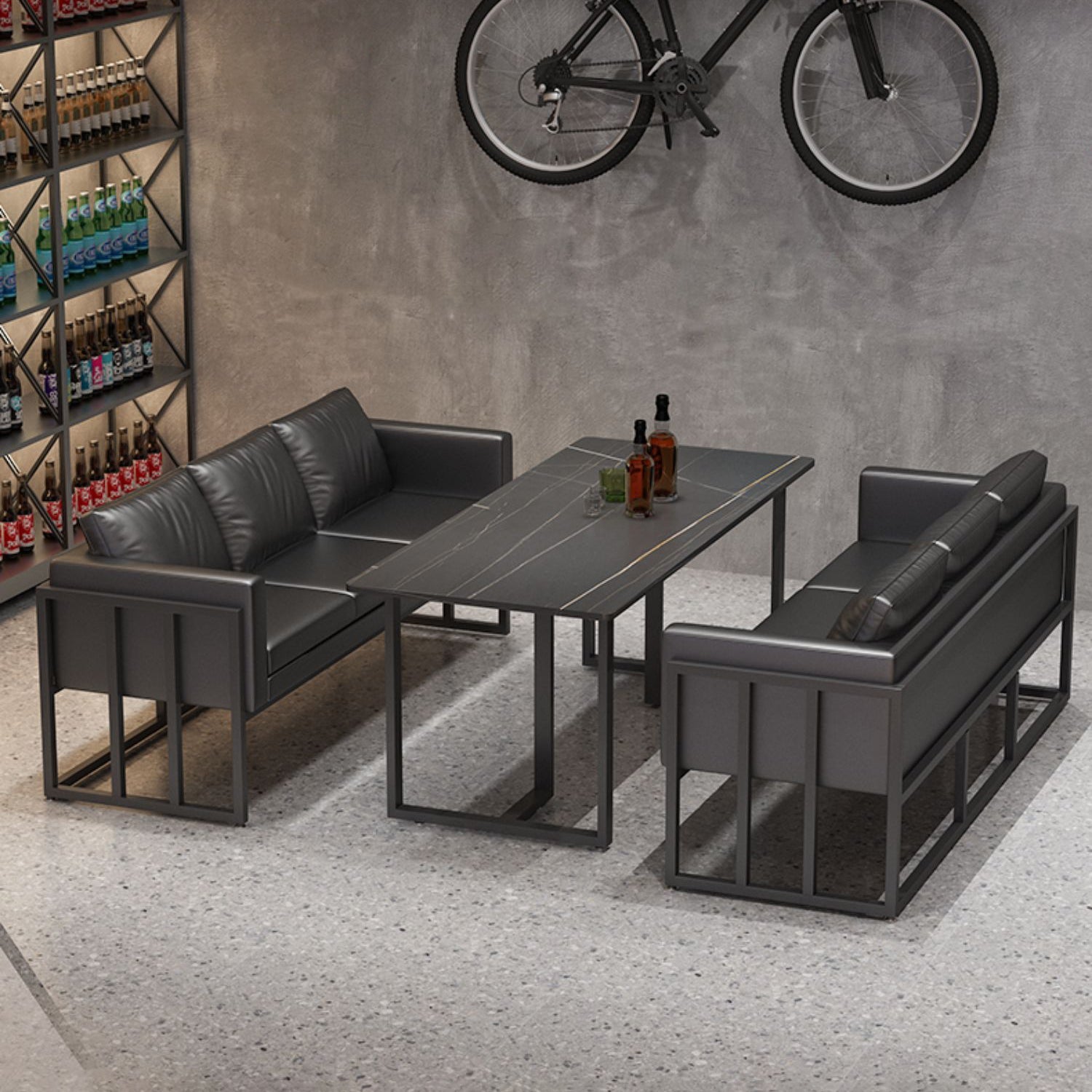 Industrial Sintered Stone Dinner Room Kitchen Table Black Table with Metal Base for Dinning Room Clearhalo ' dining_table' 'Dining Tables & Seating' 'Dining Tables' 'furn' 'furn_dining_table' 'Furniture' 'furniture_dining_table' 'Kitchen & Dining Furniture' 'kitchen&dining_furn' 'kitchen' 'kitchen_dining_table' 3816640