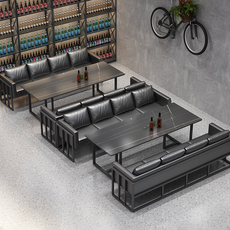 Industrial Sintered Stone Dinner Room Kitchen Table Black Table with Metal Base for Dinning Room Clearhalo ' dining_table' 'Dining Tables & Seating' 'Dining Tables' 'furn' 'furn_dining_table' 'Furniture' 'furniture_dining_table' 'Kitchen & Dining Furniture' 'kitchen&dining_furn' 'kitchen' 'kitchen_dining_table' 3816643
