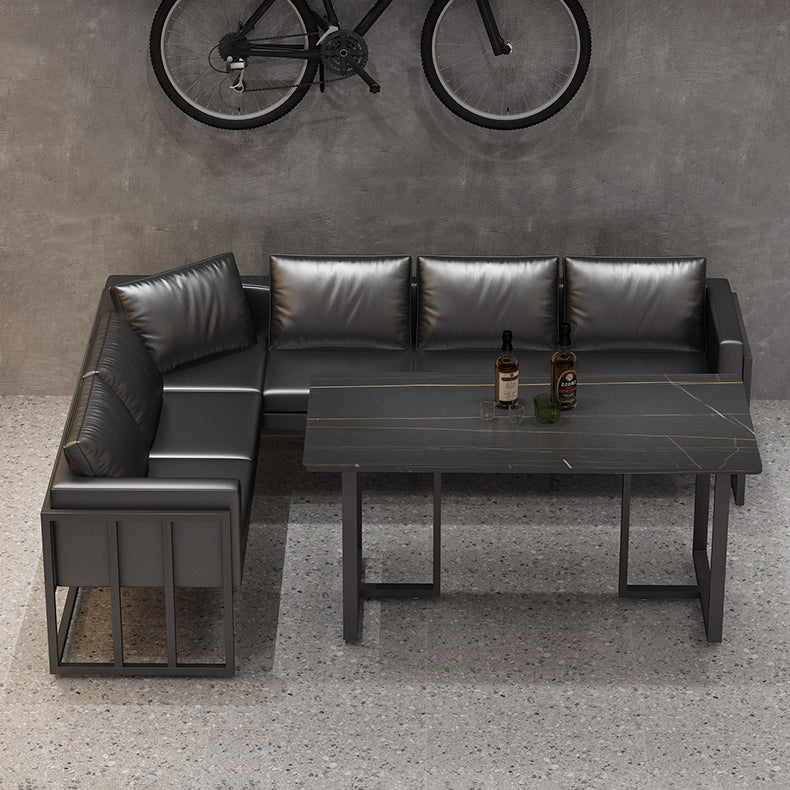 Industrial Sintered Stone Dinner Room Kitchen Table Black Table with Metal Base for Dinning Room Clearhalo ' dining_table' 'Dining Tables & Seating' 'Dining Tables' 'furn' 'furn_dining_table' 'Furniture' 'furniture_dining_table' 'Kitchen & Dining Furniture' 'kitchen&dining_furn' 'kitchen' 'kitchen_dining_table' 3816644