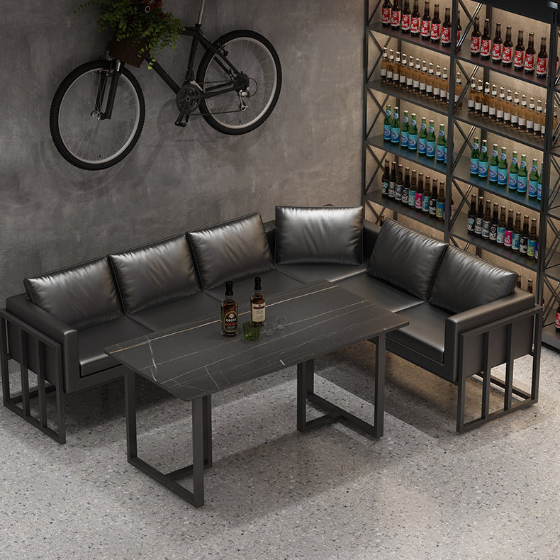 Industrial Sintered Stone Dinner Room Kitchen Table Black Table with Metal Base for Dinning Room Clearhalo ' dining_table' 'Dining Tables & Seating' 'Dining Tables' 'furn' 'furn_dining_table' 'Furniture' 'furniture_dining_table' 'Kitchen & Dining Furniture' 'kitchen&dining_furn' 'kitchen' 'kitchen_dining_table' 3816645