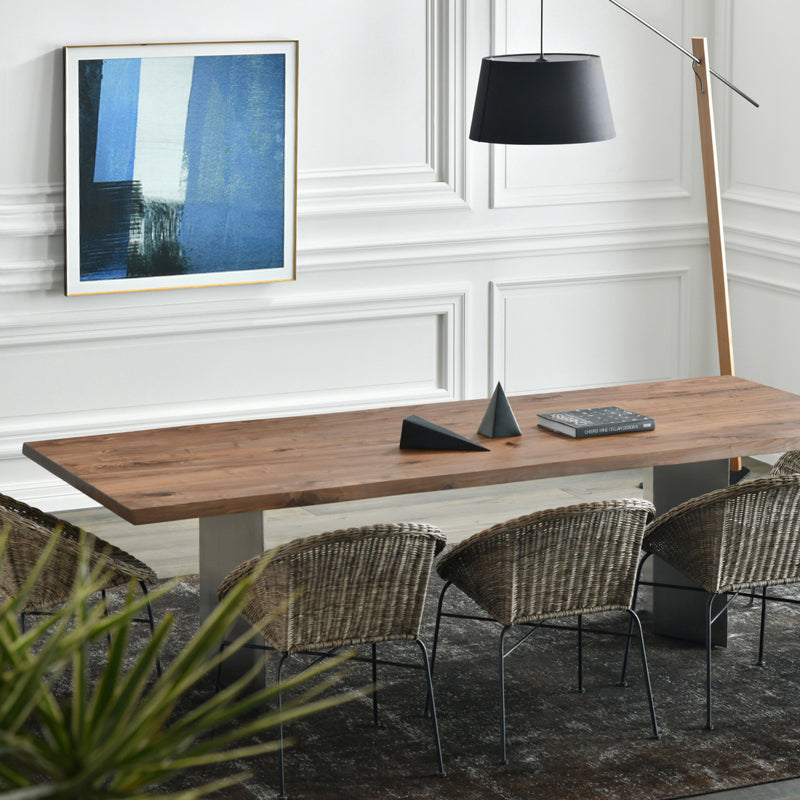 Rectangle Wood Color Dining Table Solid Wood Table Luxury with Double Pedestal Clearhalo ' dining_table' 'Dining Tables & Seating' 'Dining Tables' 'furn' 'furn_dining_table' 'Furniture' 'furniture_dining_table' 'Kitchen & Dining Furniture' 'kitchen&dining_furn' 'kitchen' 'kitchen_dining_table' 3816648