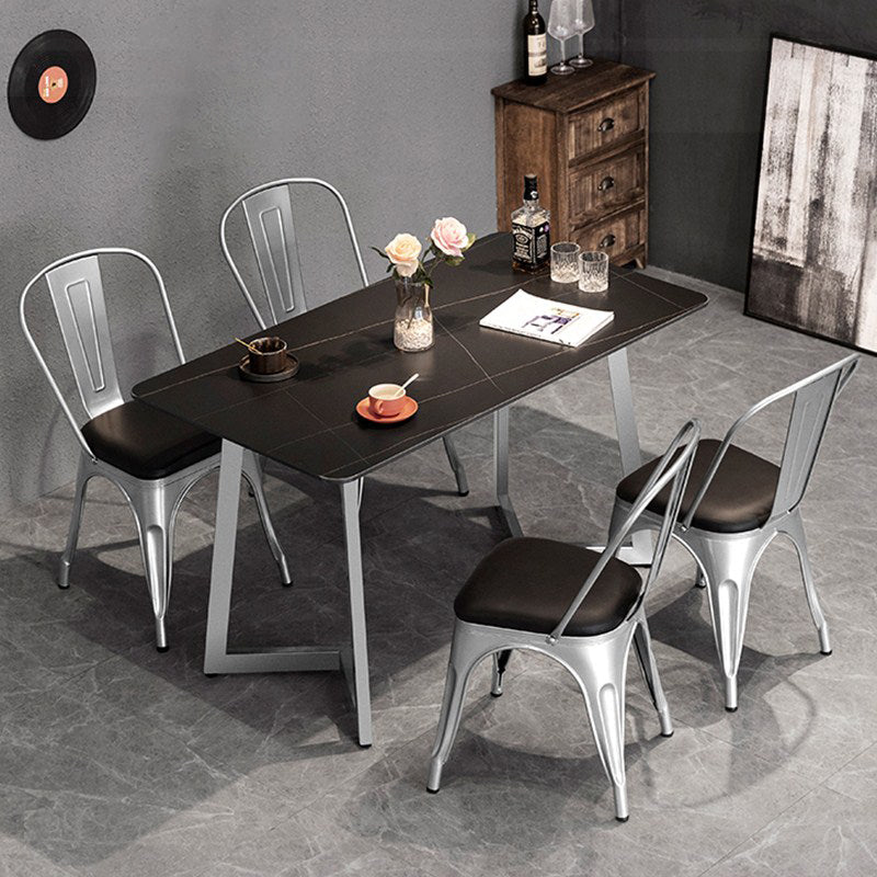 Industrial Dining Table Black Sintered Stone Dining Table with Double Pedestal Clearhalo ' dining_table' 'Dining Tables & Seating' 'Dining Tables' 'furn' 'furn_dining_table' 'Furniture' 'furniture_dining_table' 'Kitchen & Dining Furniture' 'kitchen&dining_furn' 'kitchen' 'kitchen_dining_table' 3816683