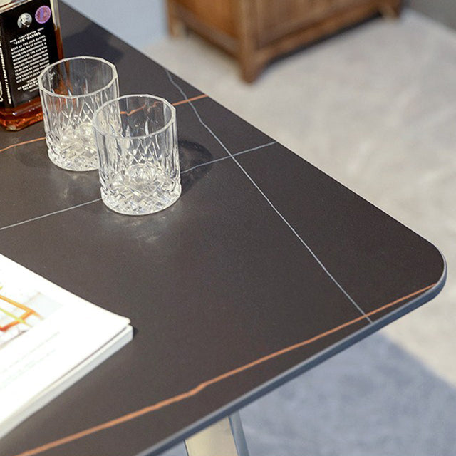 Industrial Dining Table Black Sintered Stone Dining Table with Double Pedestal Clearhalo ' dining_table' 'Dining Tables & Seating' 'Dining Tables' 'furn' 'furn_dining_table' 'Furniture' 'furniture_dining_table' 'Kitchen & Dining Furniture' 'kitchen&dining_furn' 'kitchen' 'kitchen_dining_table' 3816690